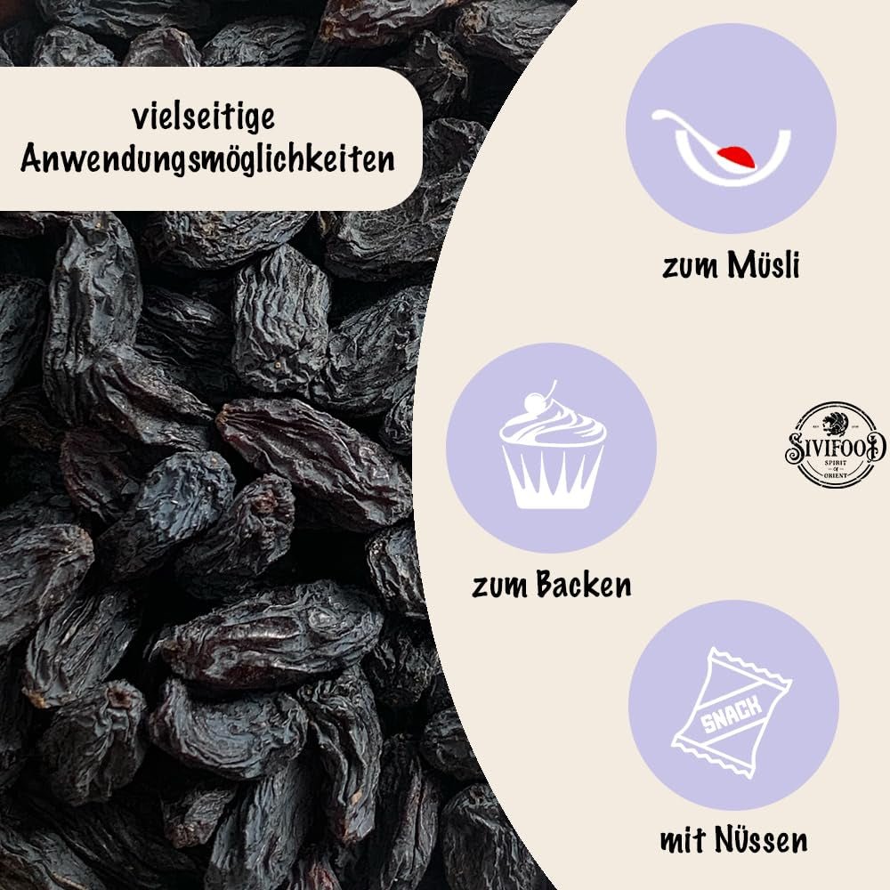 SIVIFOOD jumbo černé sultánky 300g - velké a lahodné černé sultánky špičkové kvality přirozeně sušené sladké ovocné hrozny nesířené neslazené neslazené bez oleje Kishmish aditiva Dehydrované produkty Naty Shop