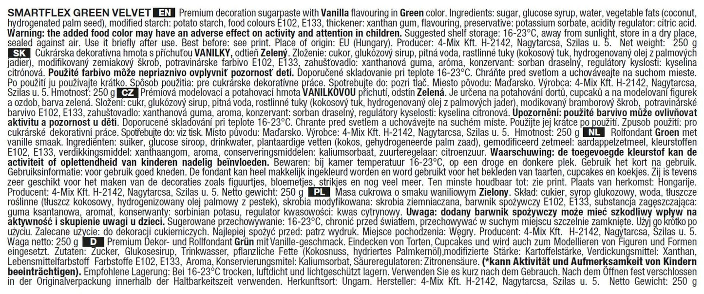 SmartFlex Fondant Green Velvet, 250 g (balení 2 ks) cukrová pasta Naty Shop