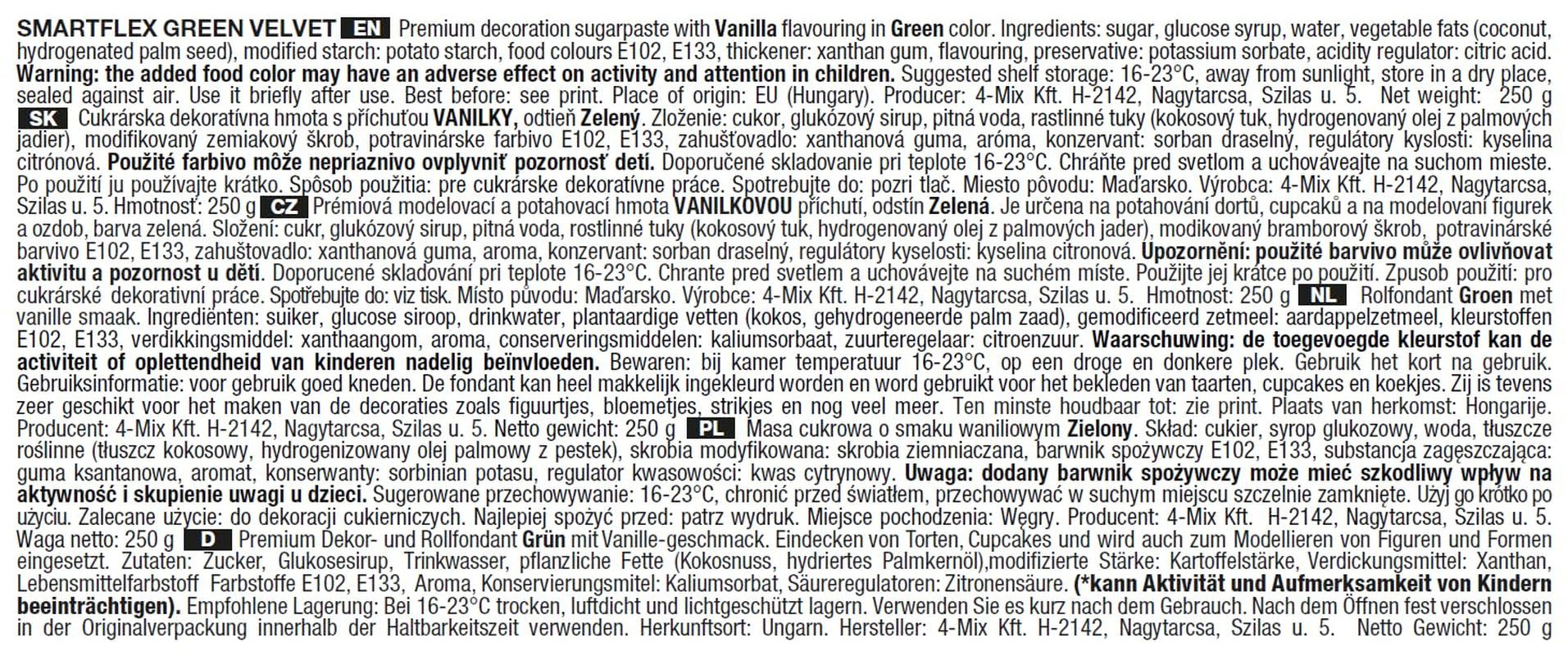 SmartFlex Fondant Green Velvet, 250 g (balení 2 ks) cukrová pasta Naty Shop