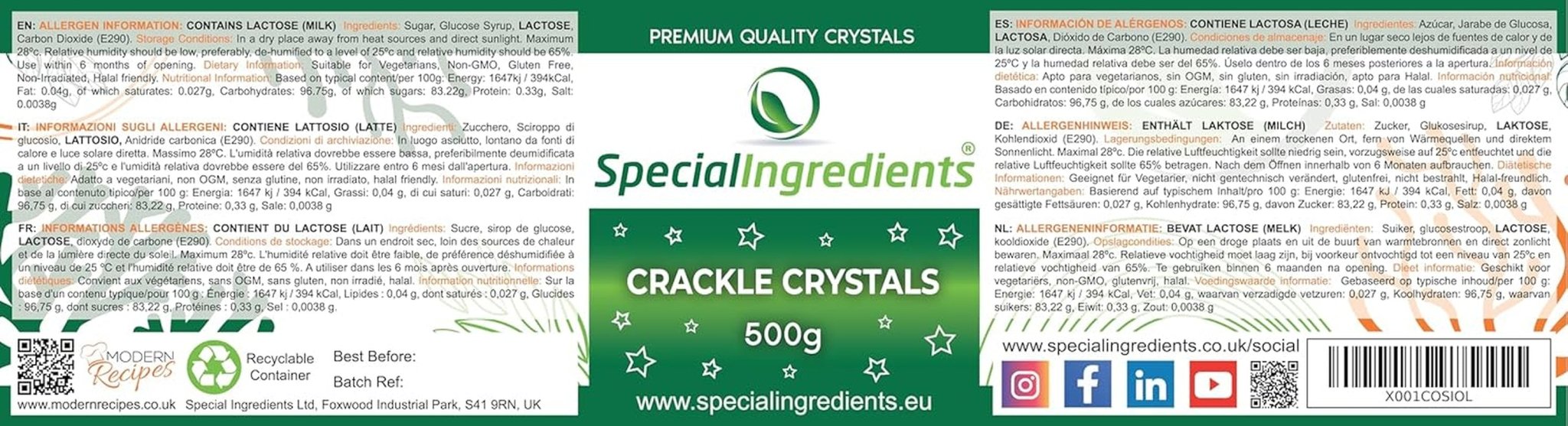Speciální ingredience Crackle Crystals Crackle 500g Nejvyšší kvalita, bez GMO, ideální pro dorty, sladkosti a zmrzlinu Cukrová pasta Naty Shop