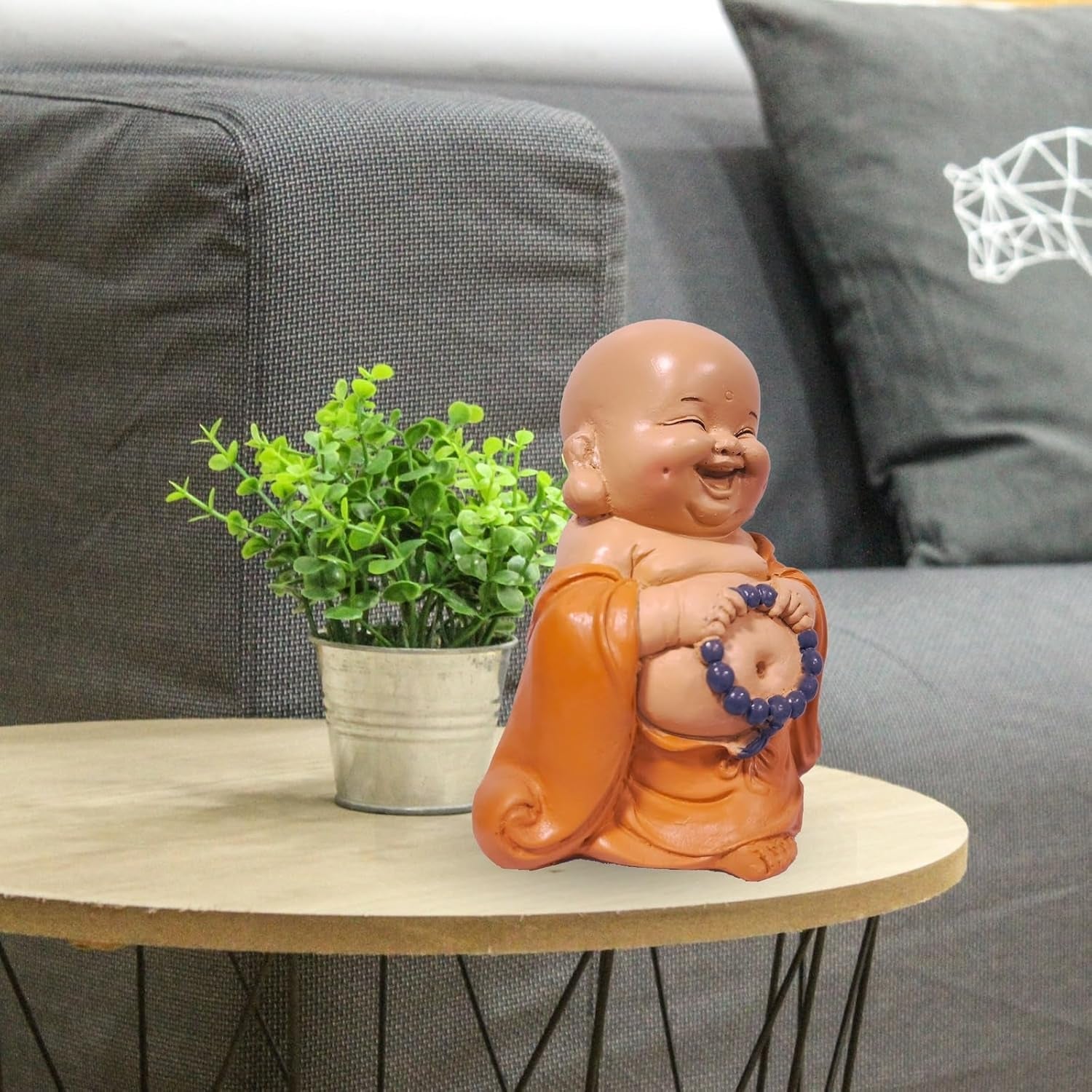 Socha smějícího se Buddhy s růžencem - Inspirativní a veselá figurka - Talisman pro štěstí plný pozitivity - Roztomilý a duchovní tip na dárek - -V 10 cm - Sochy a sochy Zen'Light Naty Shop