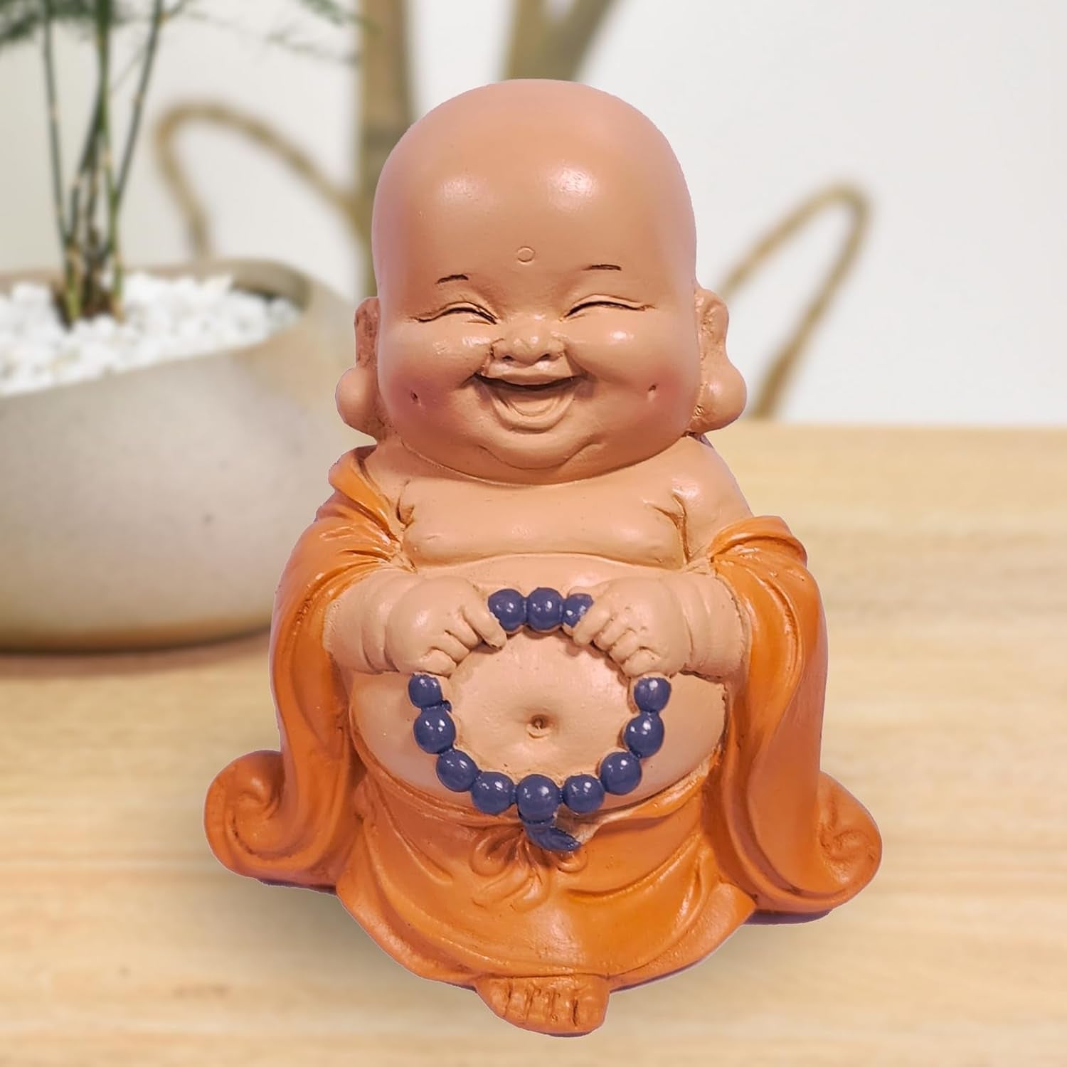 Socha smějícího se Buddhy s růžencem - Inspirativní a veselá figurka - Talisman pro štěstí plný pozitivity - Roztomilý a duchovní tip na dárek - -V 10 cm - Sochy a sochy Zen'Light Naty Shop