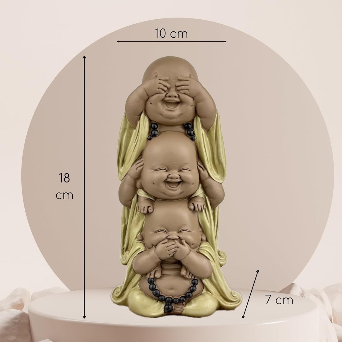 Socha 3 Smějící se Buddhové - Nic nevidět - Nic neslyšet - Nic neříkat - Baby Buddha Symbolický soubor - Pokojná a radostná nálada - Zen dekor -V 18 cm - Zen'Light Sošky a sochy Naty Shop