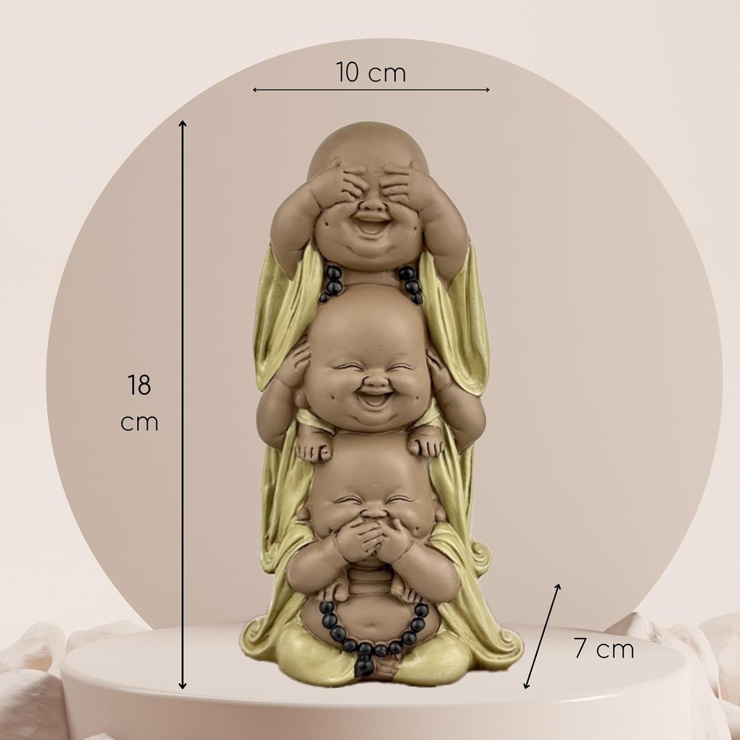 Socha 3 Smějící se Buddhové - Nic nevidět - Nic neslyšet - Nic neříkat - Baby Buddha Symbolický soubor - Pokojná a radostná nálada - Zen dekor -V 18 cm - Zen'Light Sošky a sochy Naty Shop