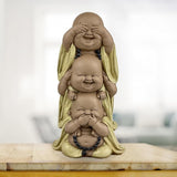 Socha 3 Smějící se Buddhové - Nic nevidět - Nic neslyšet - Nic neříkat - Baby Buddha Symbolický soubor - Pokojná a radostná nálada - Zen dekor -V 18 cm - Zen'Light Sošky a sochy Naty Shop