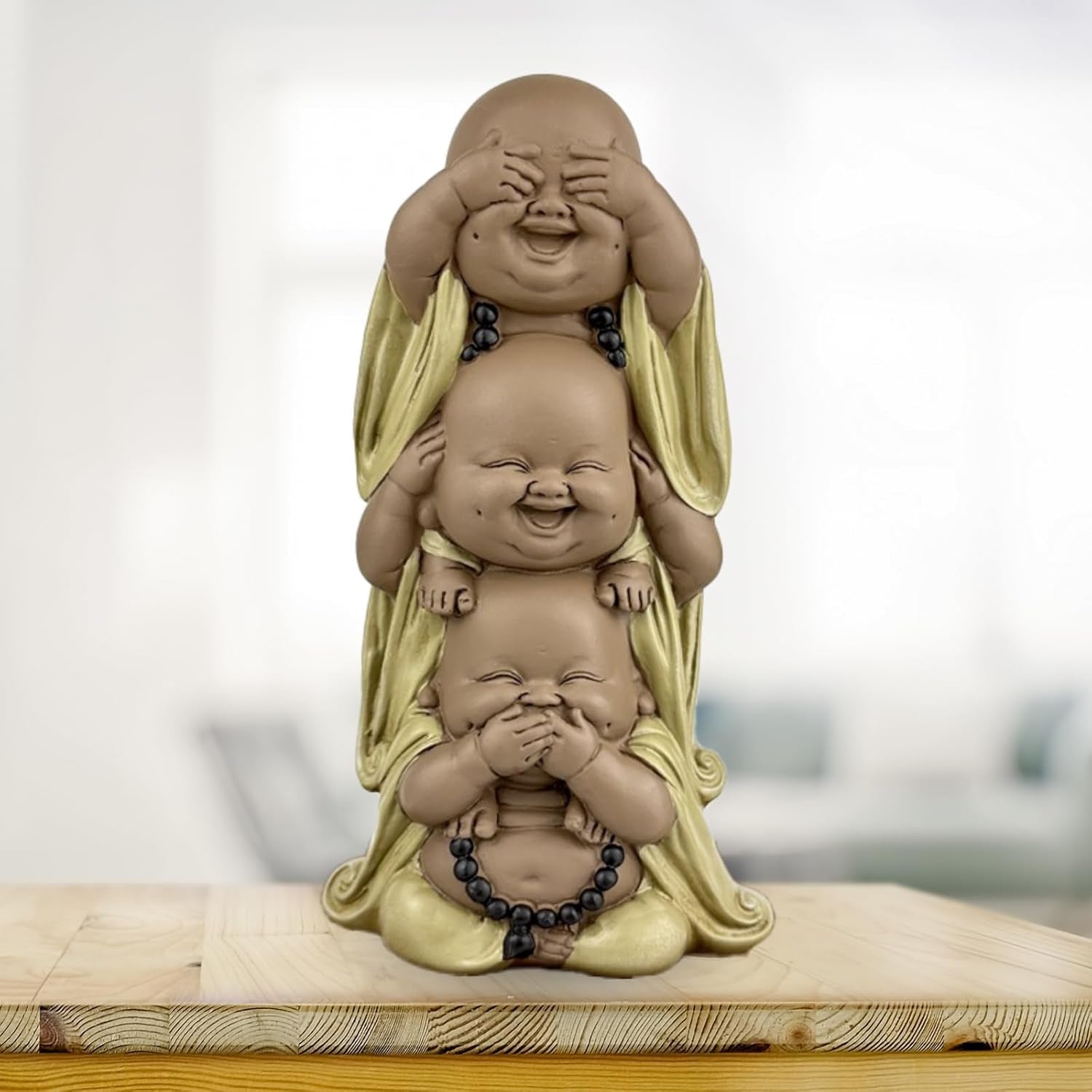 Socha 3 Smějící se Buddhové - Nic nevidět - Nic neslyšet - Nic neříkat - Baby Buddha Symbolický soubor - Pokojná a radostná nálada - Zen dekor -V 18 cm - Zen'Light Sošky a sochy Naty Shop
