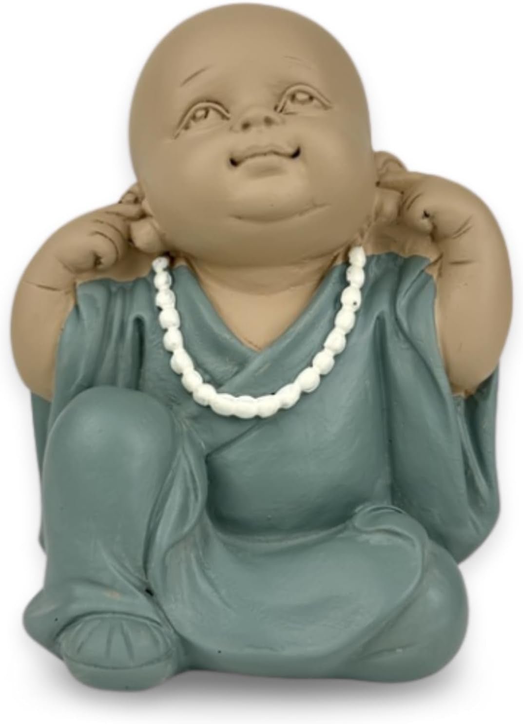 Socha 3 Smějící se Buddhové - Nic nevidět - Nic neslyšet - Nic neříkat - Baby Buddha Symbolický soubor - Pokojná a radostná nálada - Zen dekor -V 18 cm - Zen'Light Sošky a sochy Naty Shop Zelená Béžová H 10,5