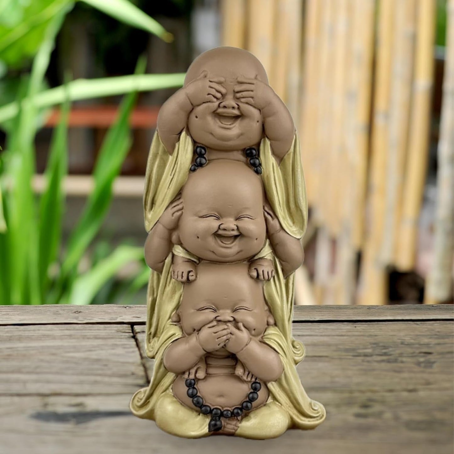 Socha 3 Smějící se Buddhové - Nic nevidět - Nic neslyšet - Nic neříkat - Baby Buddha Symbolický soubor - Pokojná a radostná nálada - Zen dekor -V 18 cm - Zen'Light Sošky a sochy Naty Shop