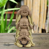 Socha 3 Smějící se Buddhové - Nic nevidět - Nic neslyšet - Nic neříkat - Baby Buddha Symbolický soubor - Pokojná a radostná nálada - Zen dekor -V 18 cm - Zen'Light Sošky a sochy Naty Shop