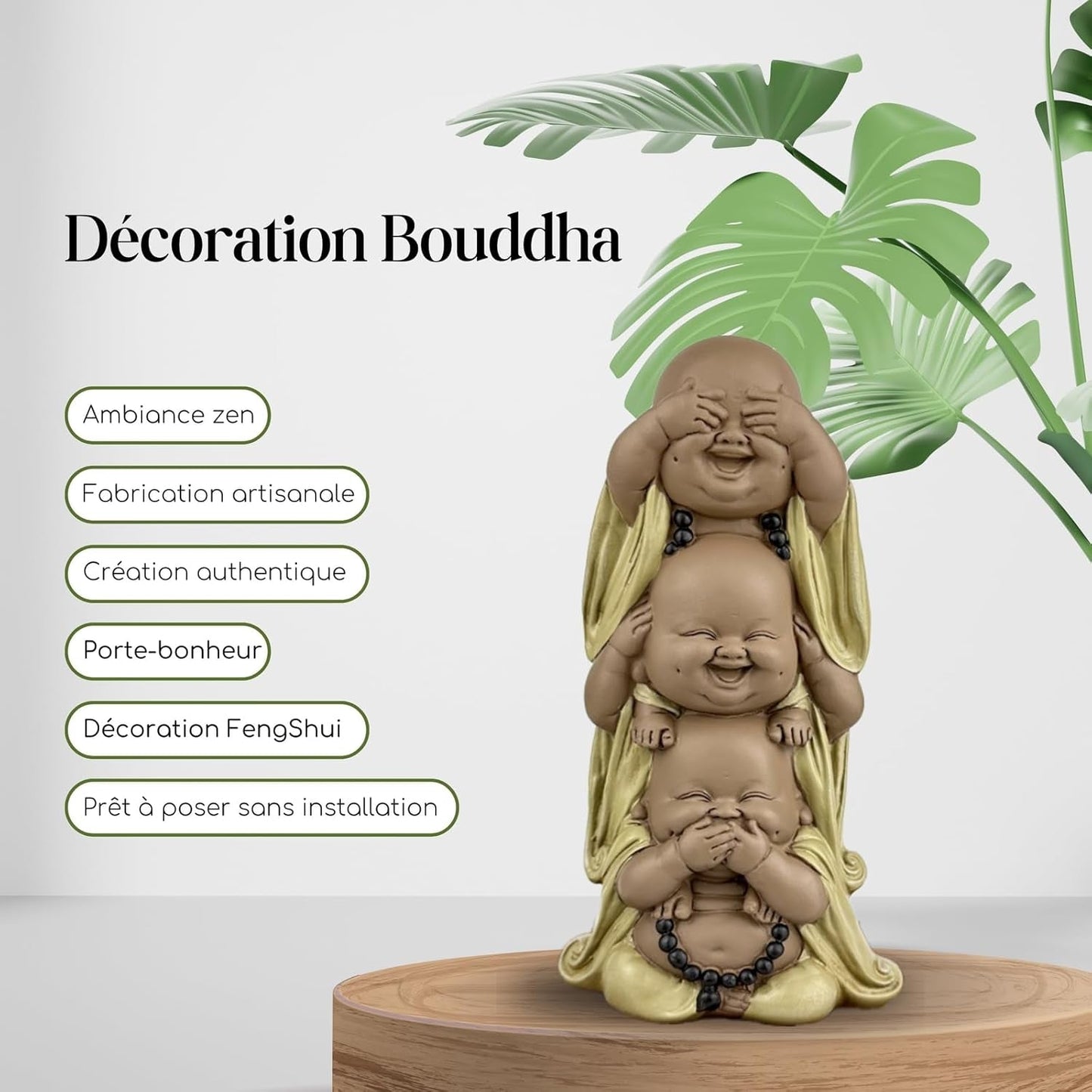 Socha 3 Smějící se Buddhové - Nic nevidět - Nic neslyšet - Nic neříkat - Baby Buddha Symbolický soubor - Pokojná a radostná nálada - Zen dekor -V 18 cm - Zen'Light Sošky a sochy Naty Shop