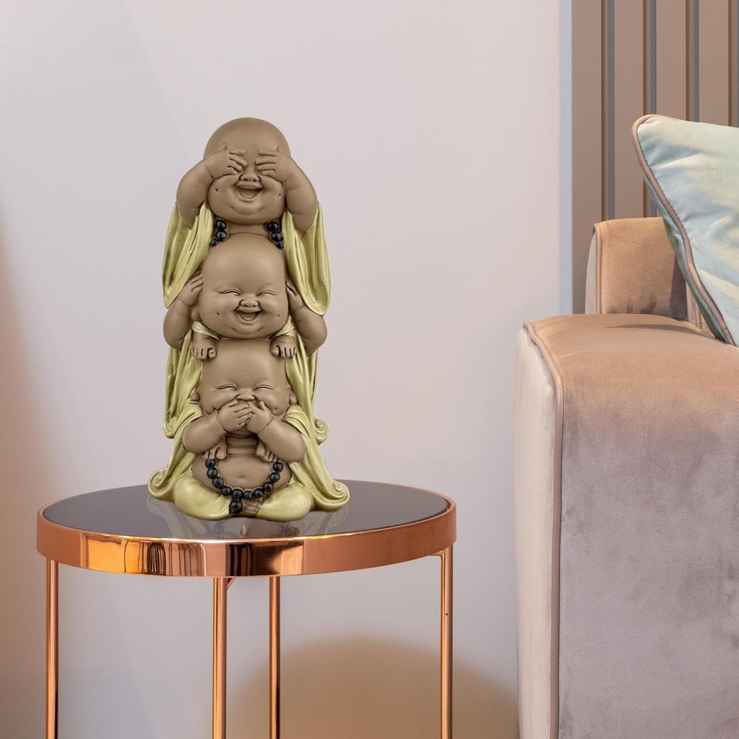 Socha 3 Smějící se Buddhové - Nic nevidět - Nic neslyšet - Nic neříkat - Baby Buddha Symbolický soubor - Pokojná a radostná nálada - Zen dekor -V 18 cm - Zen'Light Sošky a sochy Naty Shop