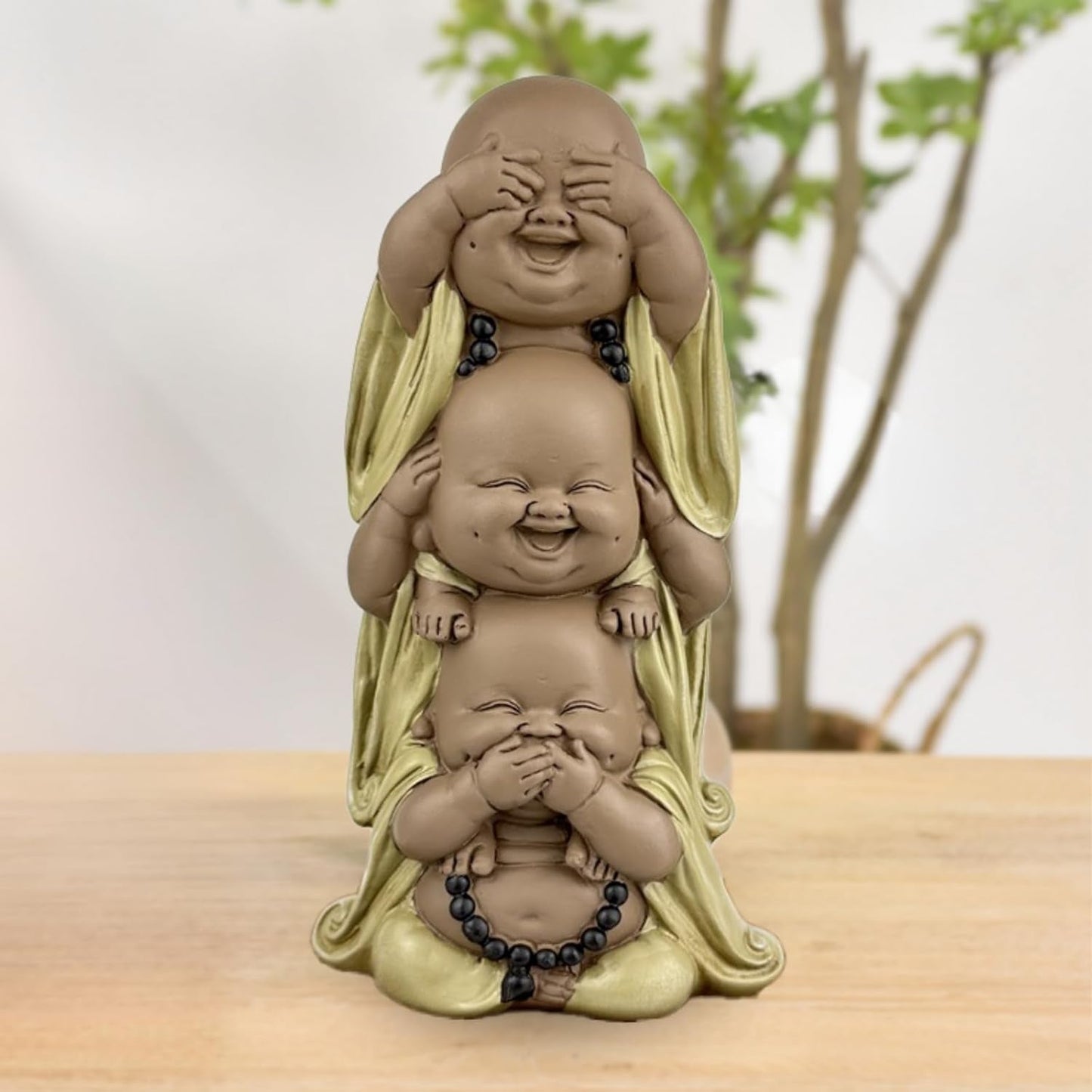 Socha 3 Smějící se Buddhové - Nic nevidět - Nic neslyšet - Nic neříkat - Baby Buddha Symbolický soubor - Pokojná a radostná nálada - Zen dekor -V 18 cm - Zen'Light Sošky a sochy Naty Shop