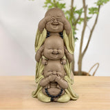 Socha 3 Smějící se Buddhové - Nic nevidět - Nic neslyšet - Nic neříkat - Baby Buddha Symbolický soubor - Pokojná a radostná nálada - Zen dekor -V 18 cm - Zen'Light Sošky a sochy Naty Shop