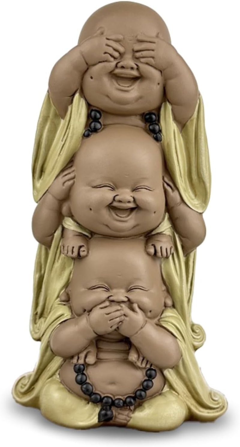 Socha 3 Smějící se Buddhové - Nic nevidět - Nic neslyšet - Nic neříkat - Baby Buddha Symbolický soubor - Pokojná a radostná nálada - Zen dekor -V 18 cm - Zen'Light Sošky a plastiky Naty Shop Hnědá Béžová H 18