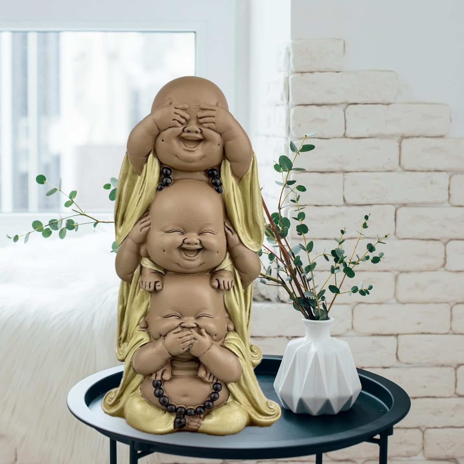 Socha 3 Smějící se Buddhové - Nic nevidět - Nic neslyšet - Nic neříkat - Baby Buddha Symbolický soubor - Pokojná a radostná nálada - Zen dekor -V 18 cm - Zen'Light Sošky a sochy Naty Shop
