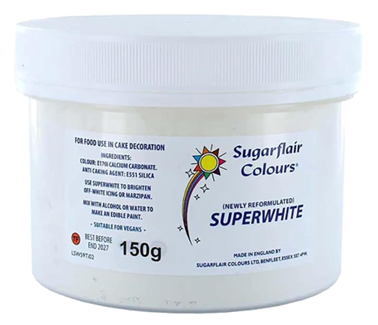 Sugarflair Superwhite Icing Whitener, Royal Icing Whitener, Extra bělejší jedlé potravinářské barvivo – 150 g Naty Shop Sugarpaste Výchozí název
