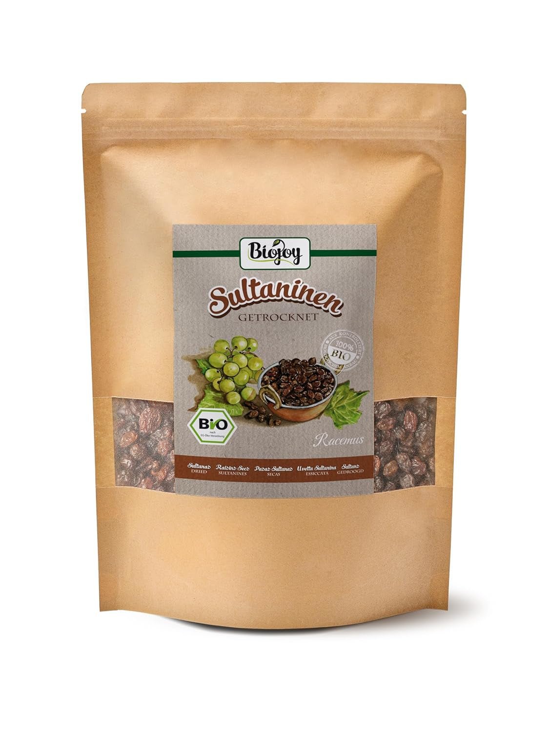 Biojoy bio sultánky (500 g), sušené a nesířené Naty Shop dehydratované produkty 1 kg (1 balení)