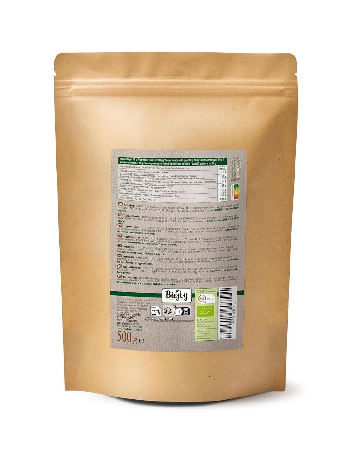 Biojoy bio sultánky (500 g), sušené a nesířené Naty Shop dehydratované produkty