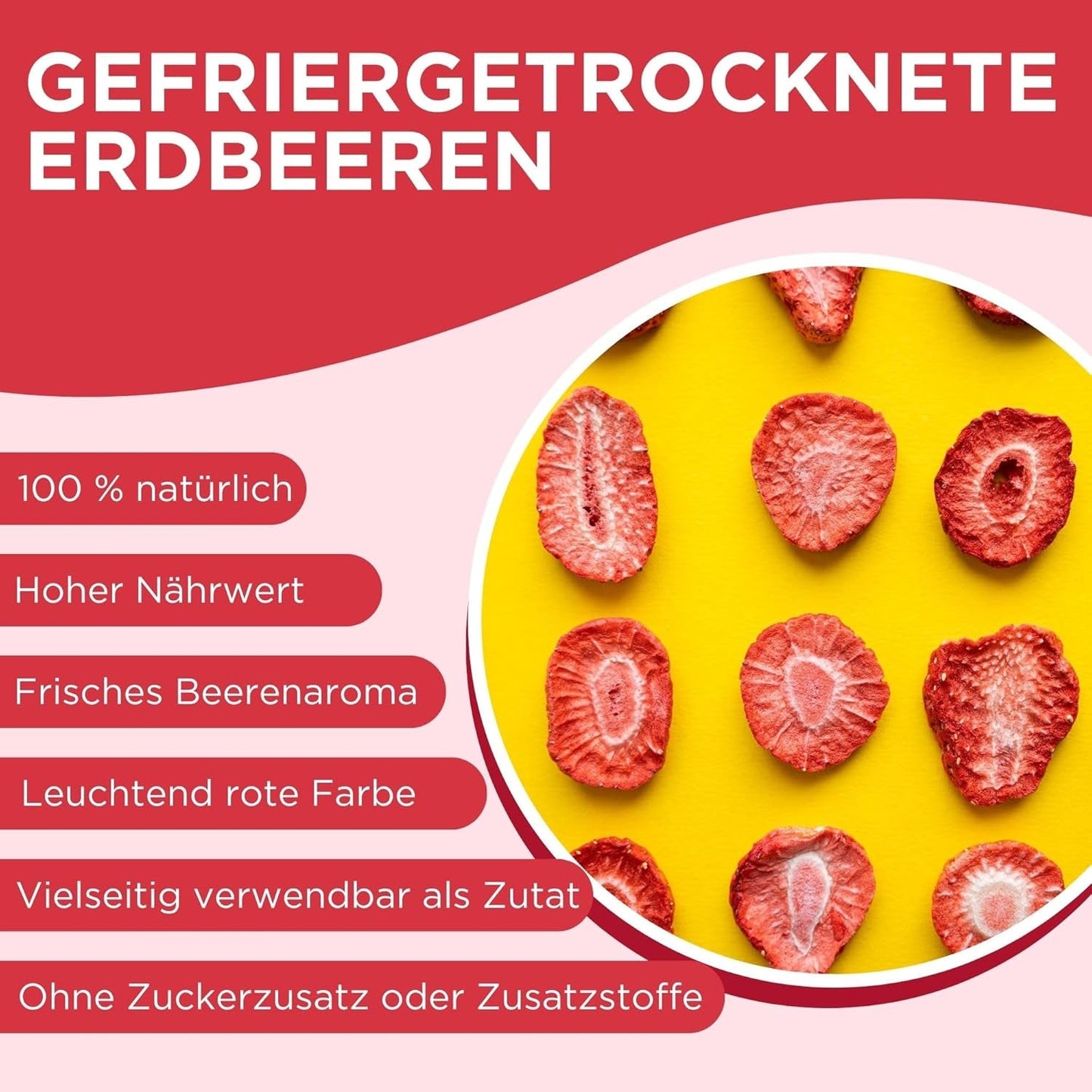 Letní lyofilizované jahody - balení 5 ks - bez cukru, 100% přírodní, lahodné křupavé svačiny pro děti i dospělé, ideální do cereálií a svačinových krabiček (55 g) Dehydrované produkty Naty Shop
