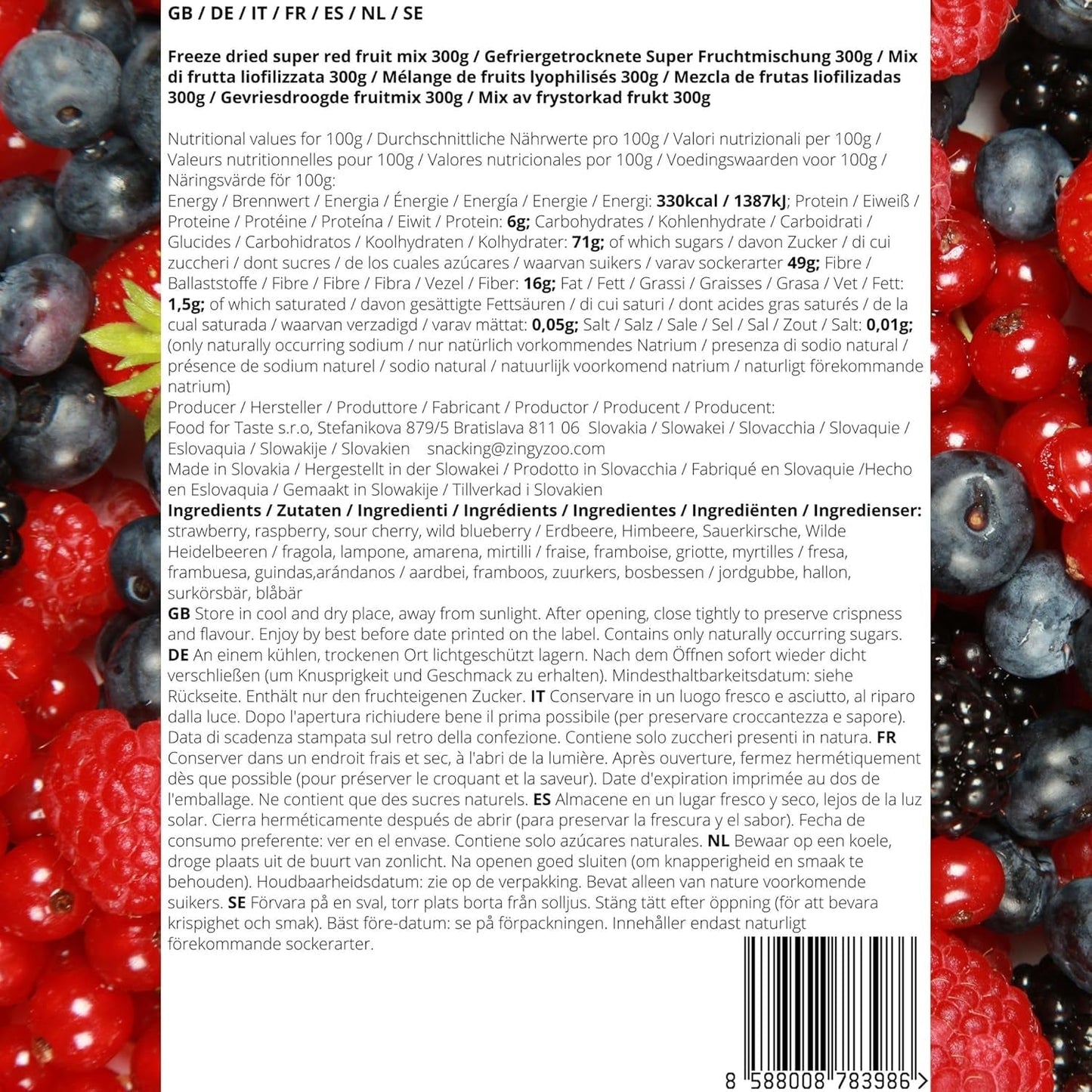 Mrazem sušené ovoce Super Berries | XL 300g Sušené ovoce bez cukru | Sušené ovoce | Sušené ovoce Lyofilizované Jahody Maliny Borůvky Lyofilizované ZingyZoo Dehydrované produkty Naty Shop