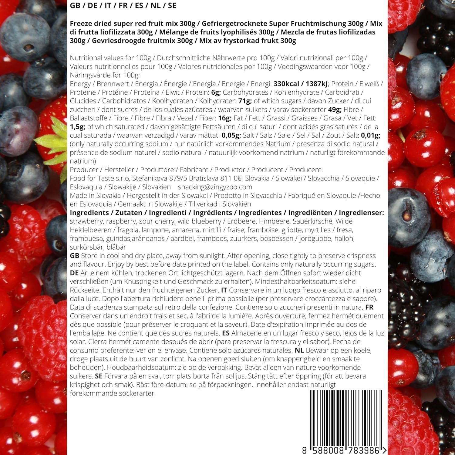 Mrazem sušené ovoce Super Berries | XL 300g Sušené ovoce bez cukru | Sušené ovoce | Sušené ovoce Lyofilizované Jahody Maliny Borůvky Lyofilizované ZingyZoo Dehydrované produkty Naty Shop