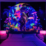 Tapiserie alishomtll černé světlo astronaut houba fluorescenční botanická Home - Příslušenství a dekorace Naty Shop Multi 210L X 150B Cm