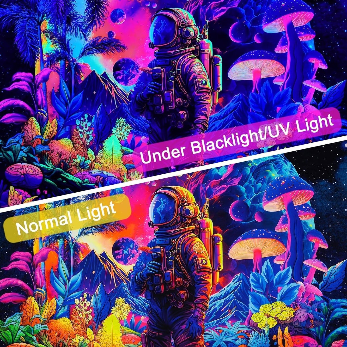 Tapiserie alishomtll černé světlo astronaut houba fluorescenční botanická Home - Příslušenství a dekorace Naty Shop