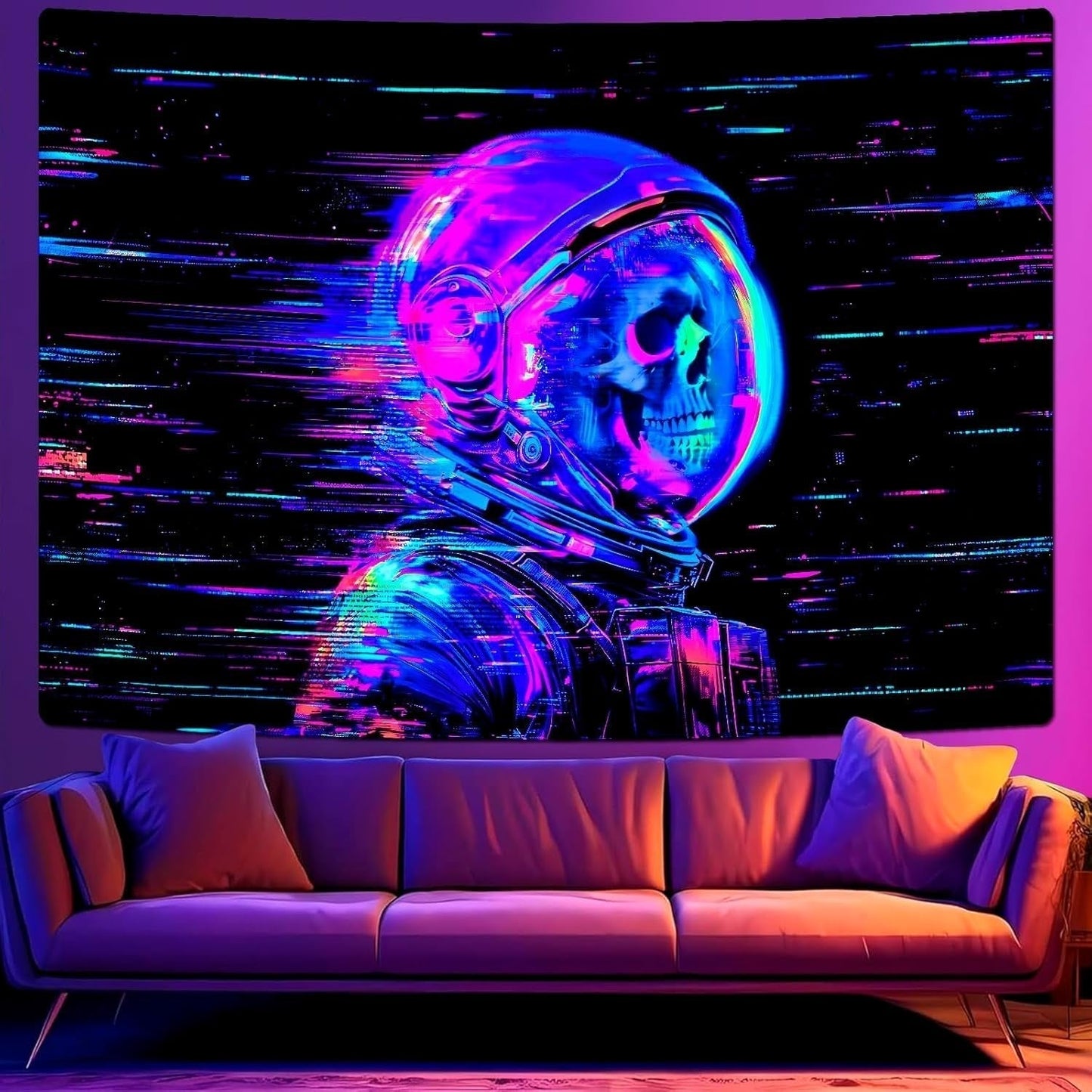 Tapiserie alishomtll fluorescenční lebka astronaut černé světlo Home - Příslušenství a dekorace Naty Shop Multi 210L X 150B Cm