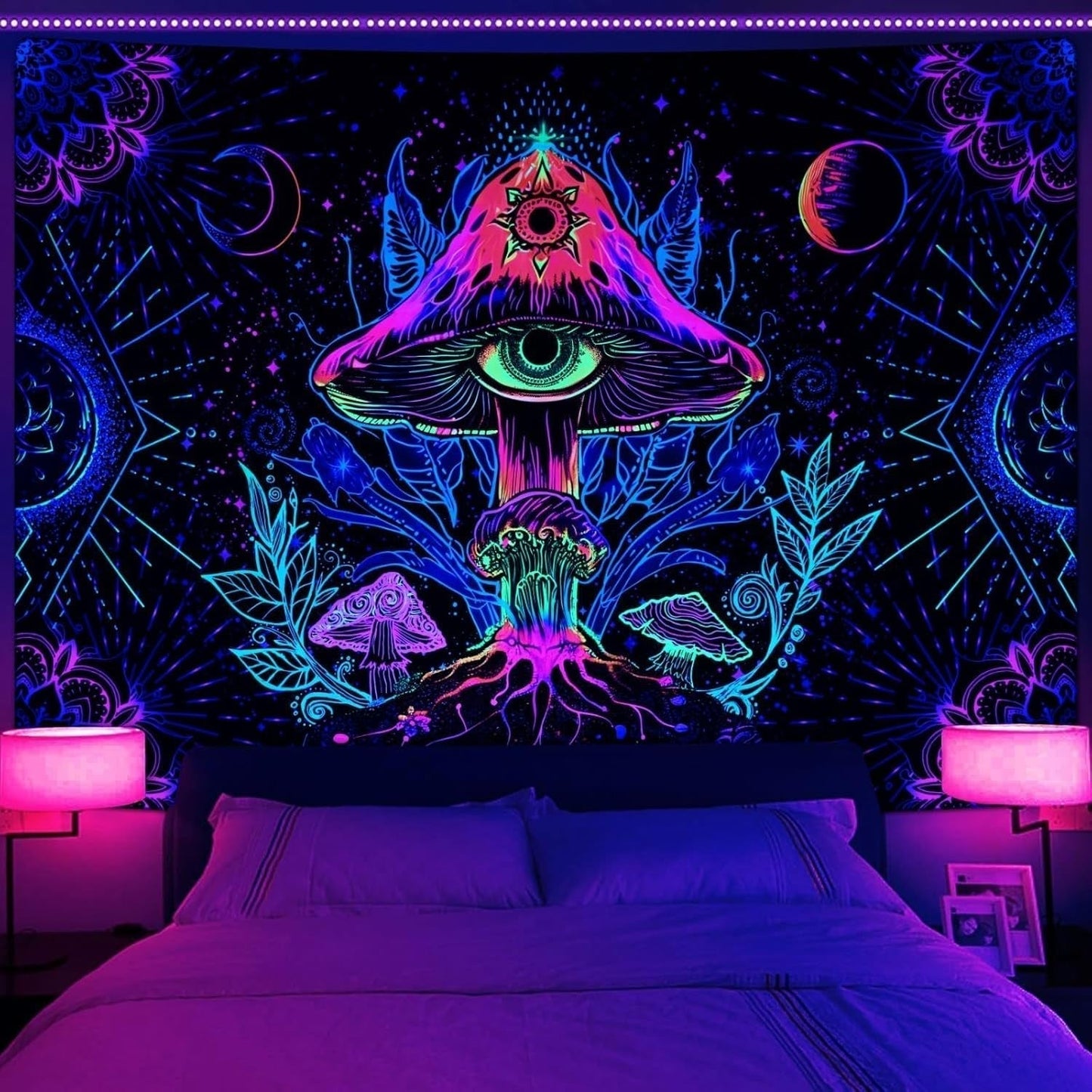 Tapiserie alishomtll fluorescenční houba černá mandala Home - Doplňky a dekorace Naty Shop Multi 150L X 130B Cm