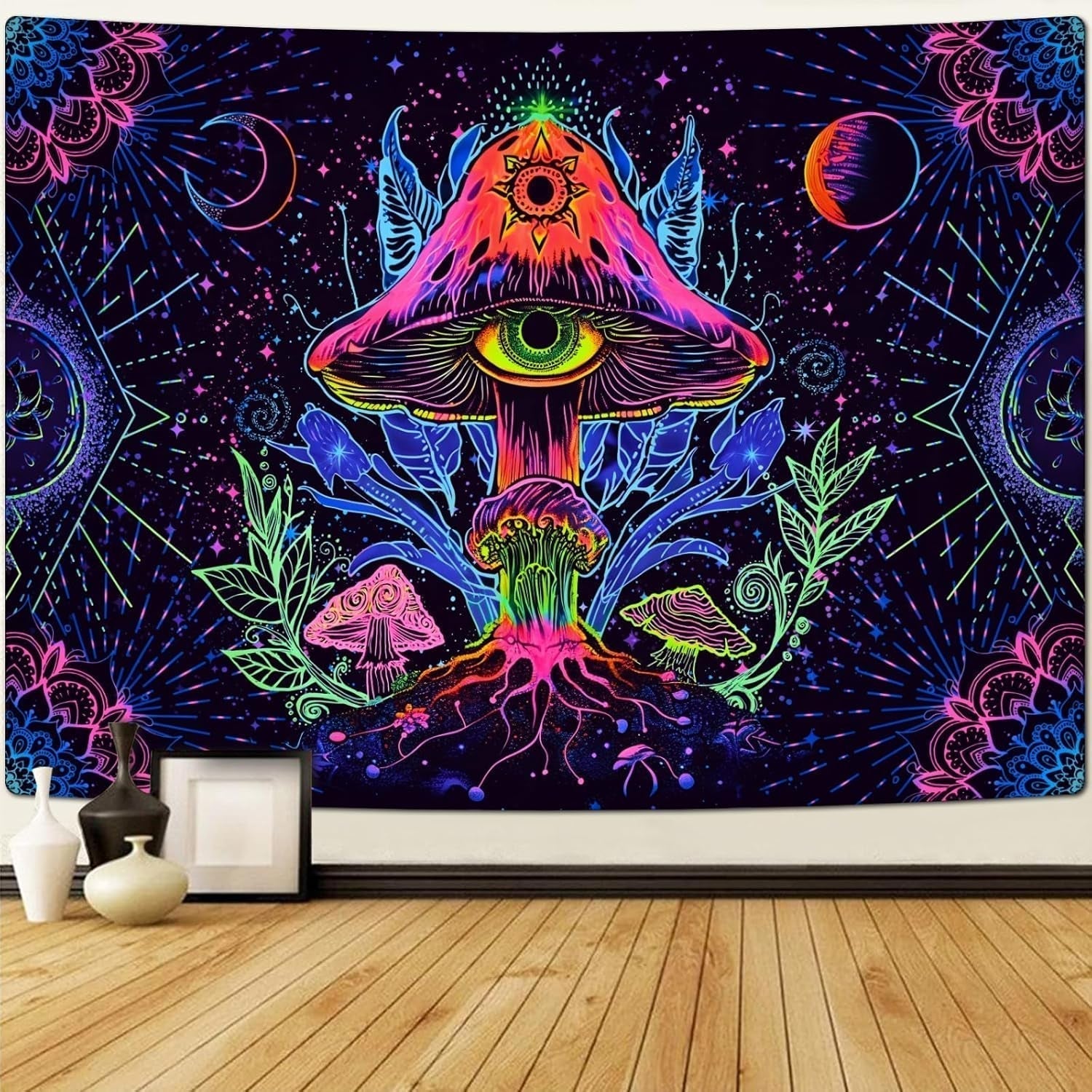 Tapiserie alishomtll fluorescenční houba černá mandala Home - Doplňky a dekorace Naty Shop