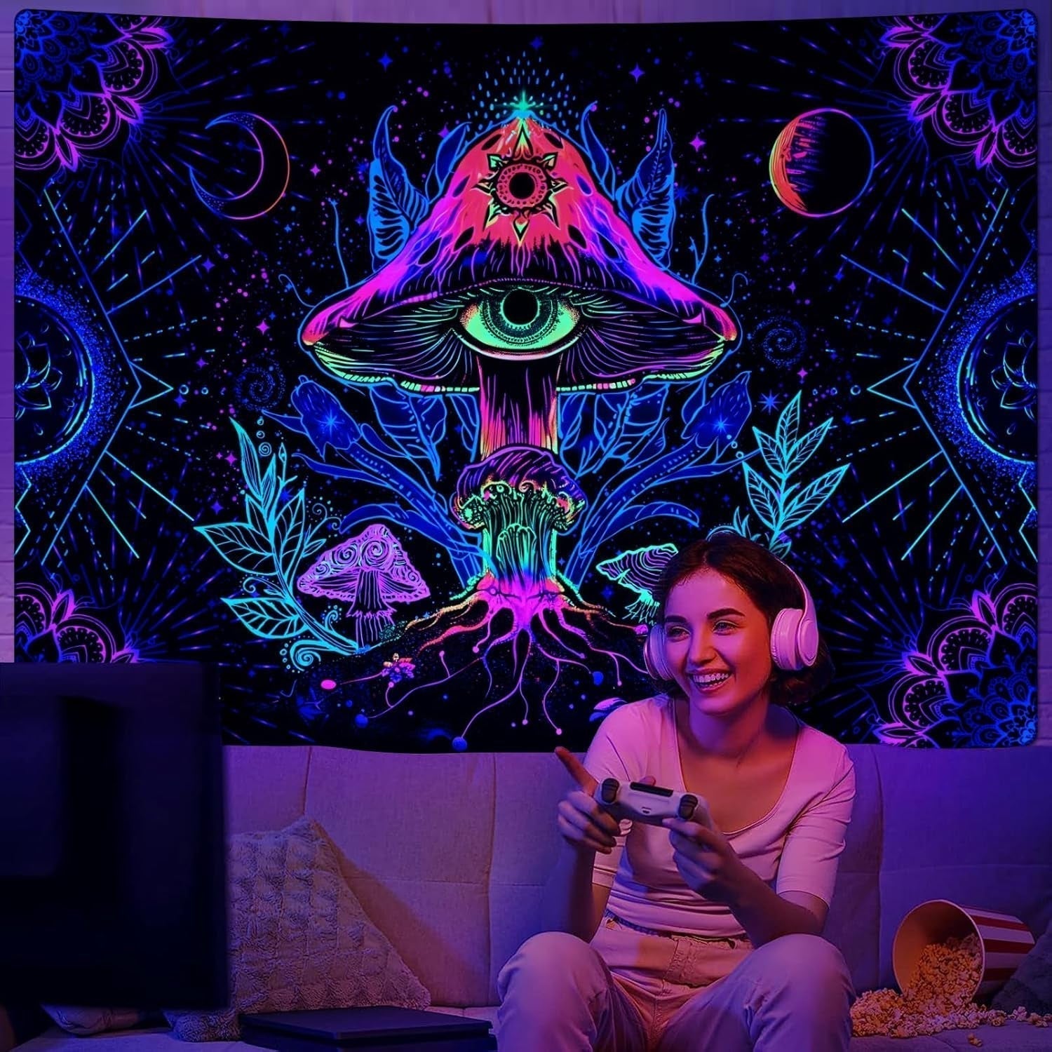 Tapiserie alishomtll fluorescenční houba černá mandala Home - Doplňky a dekorace Naty Shop