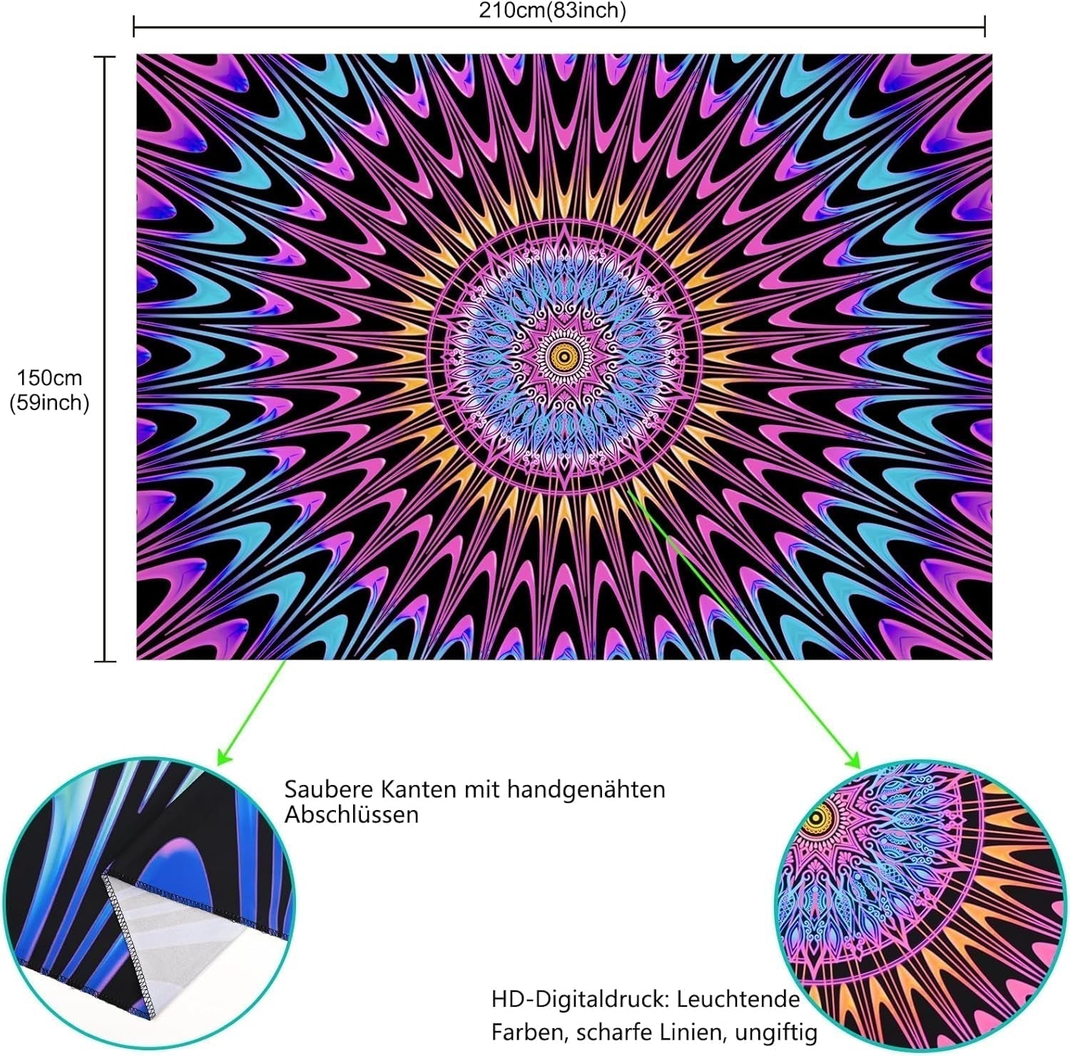 Tapiserie alishomtll barevná mandala black light art Home - Doplňky a dekorace Naty Shop