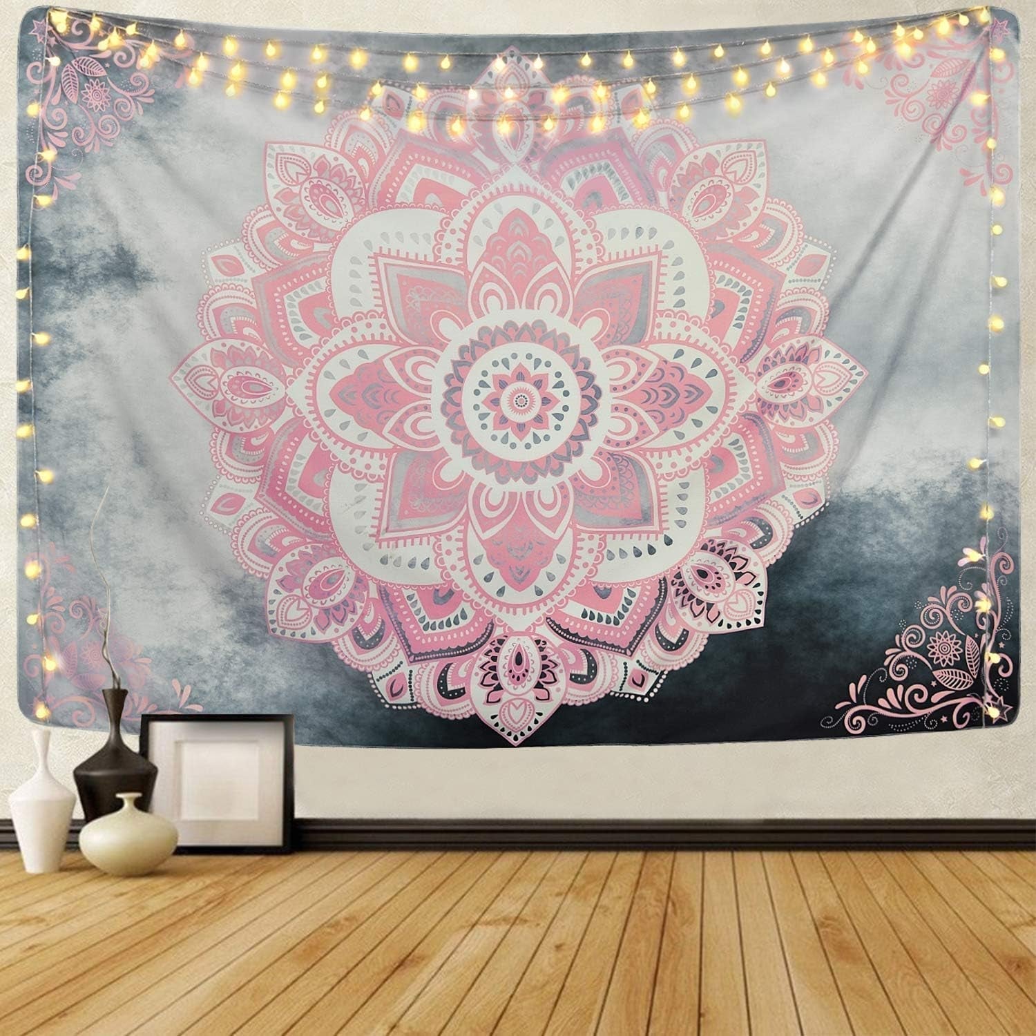 Gobelín alishomtll mandala indická bohémská látka Home - Doplňky a dekorace Naty Shop Šedá růžová 210,1L X 150,1B Cm