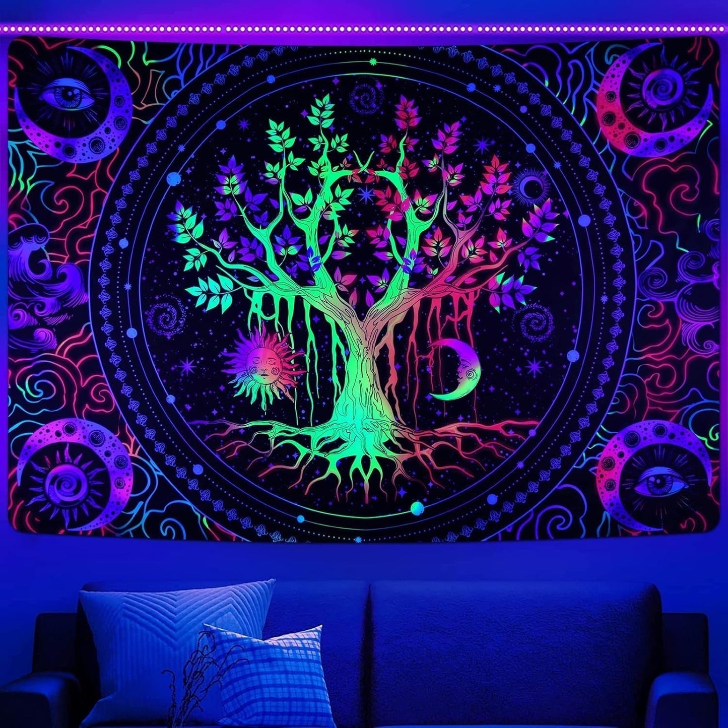 Tapiserie alishomtll strom života fluorescenční slunce a měsíc Home - Doplňky a dekorace Naty Shop