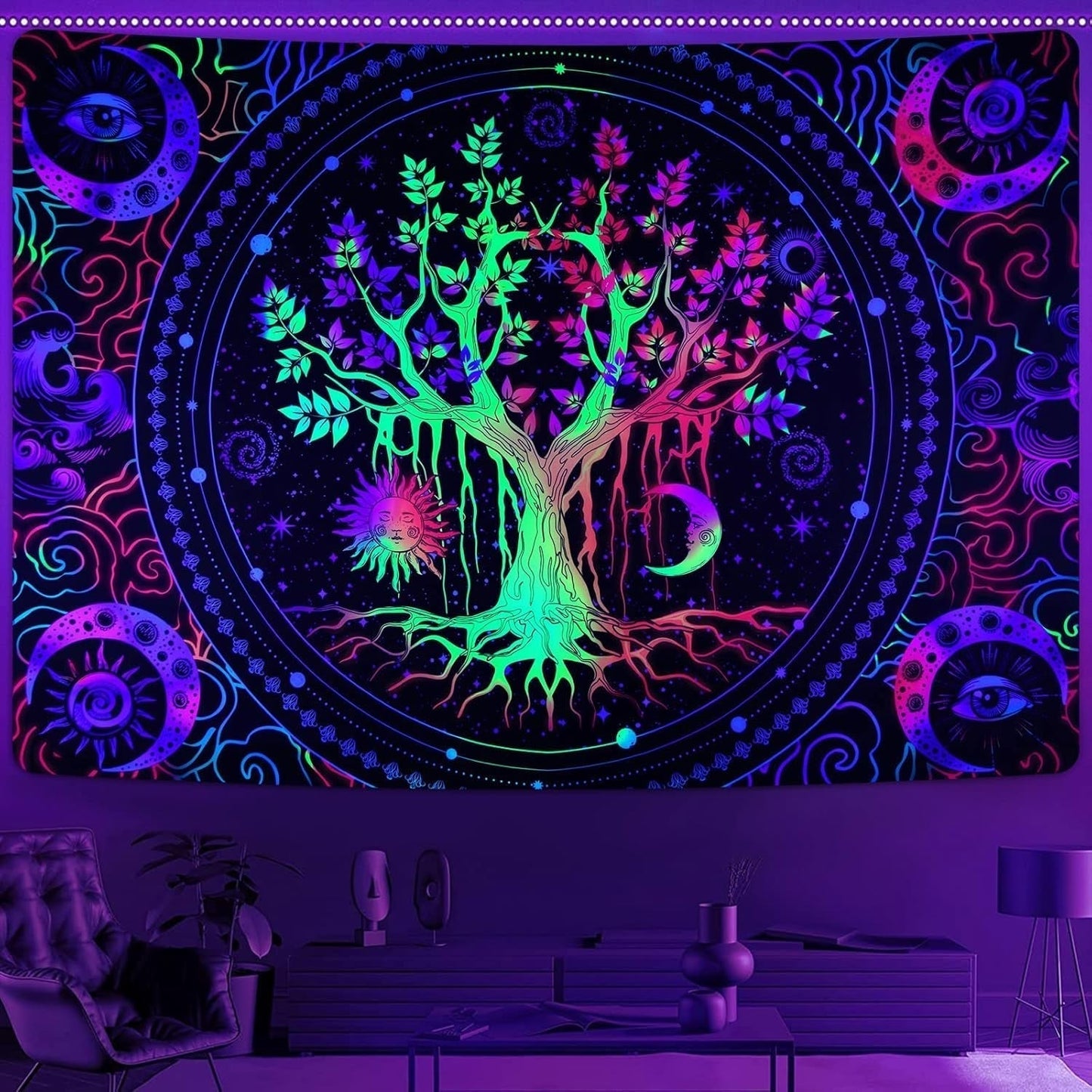 Tapiserie alishomtll strom života fluorescenční slunce a měsíc Home - Doplňky a dekorace Naty Shop