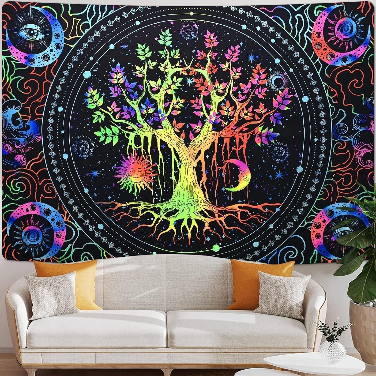 Tapiserie alishomtll strom života fluorescenční slunce a měsíc Home - Doplňky a dekorace Naty Shop