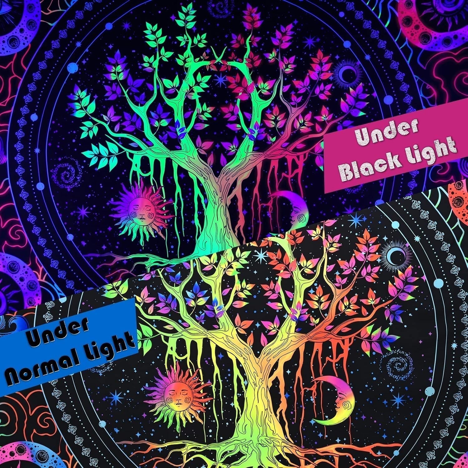 Tapiserie alishomtll strom života fluorescenční slunce a měsíc Home - Doplňky a dekorace Naty Shop