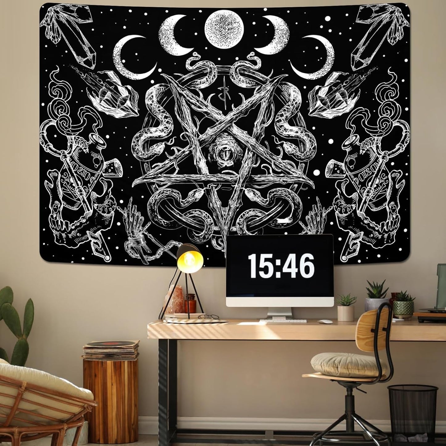 Gobelín alishomtll čarodějnický had estetická gotická pentagramová stěna Home - Doplňky a dekorace Naty Shop