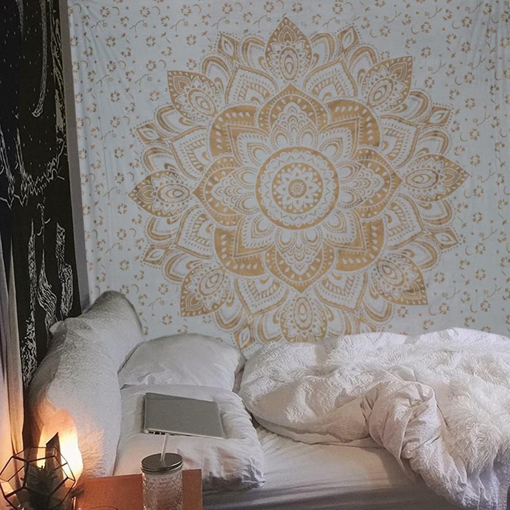 Gobelín zlatá metalická mandala Indický bavlněný plážový přehoz Casa - Doplňky a dekorace Naty Shop