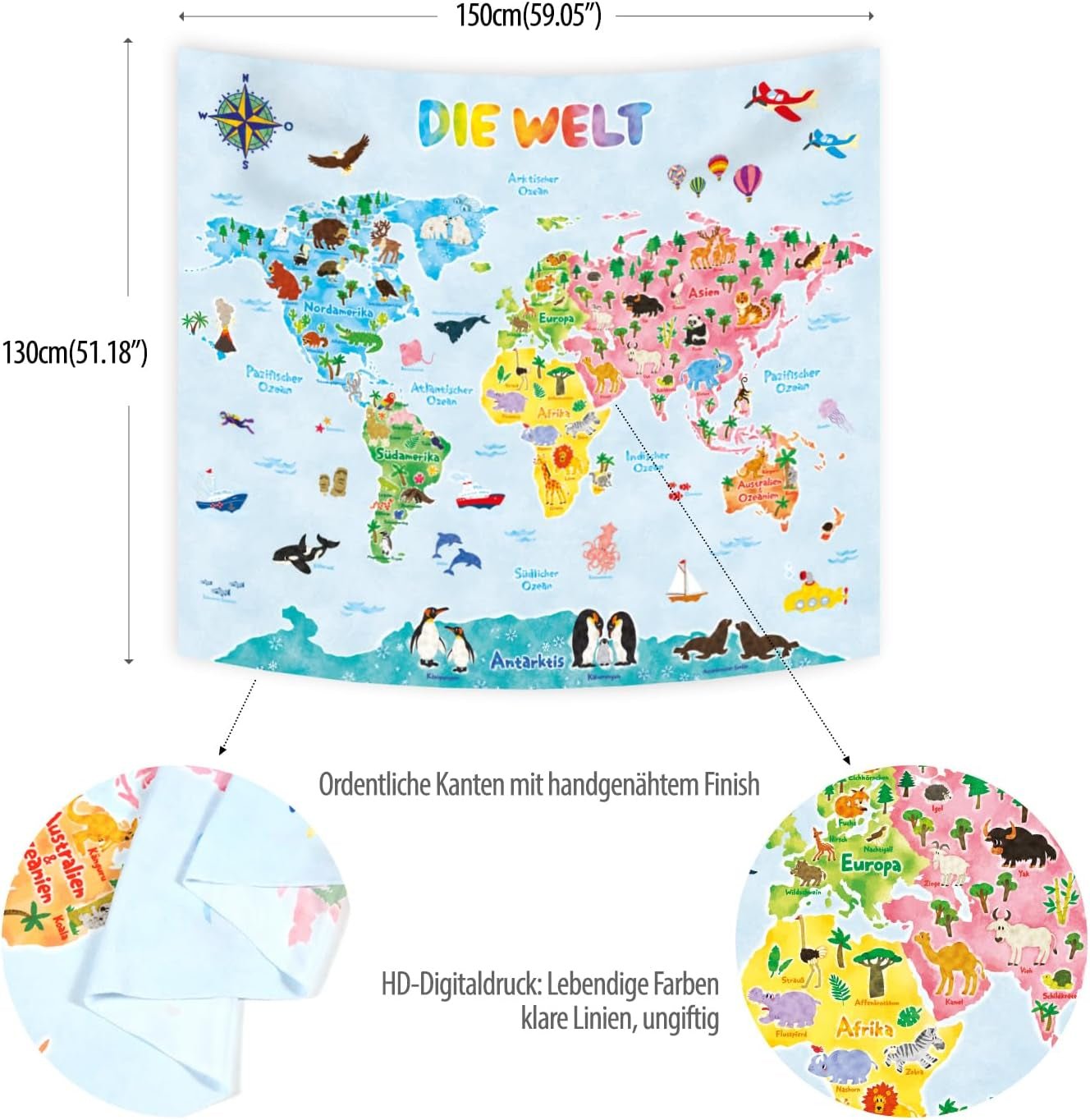 Tapisérie Bashom Německá mapa světa zvířat pro děti Home - Doplňky a dekorace Naty Shop