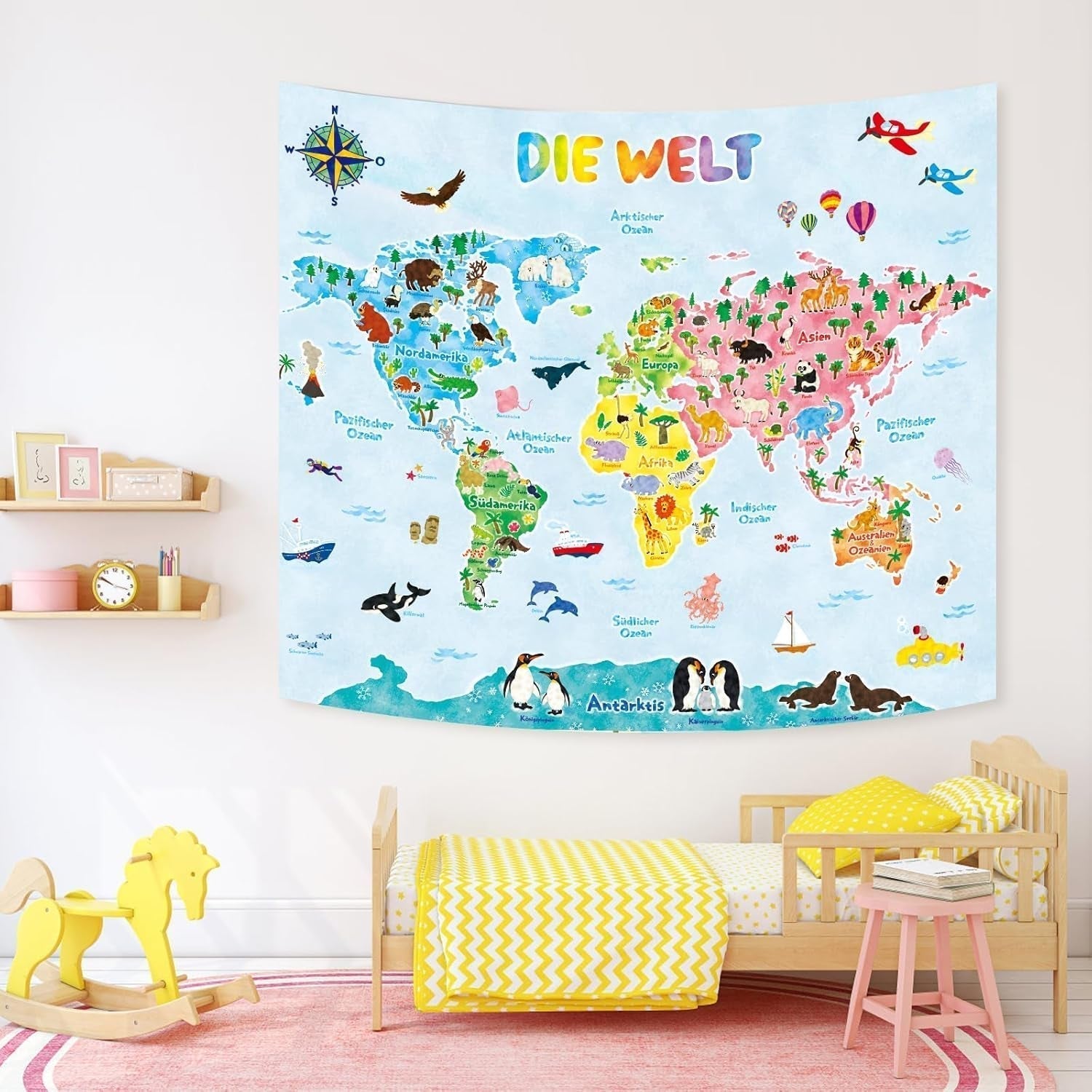 Tapisérie Bashom Německá mapa světa zvířat pro děti Home - Doplňky a dekorace Naty Shop