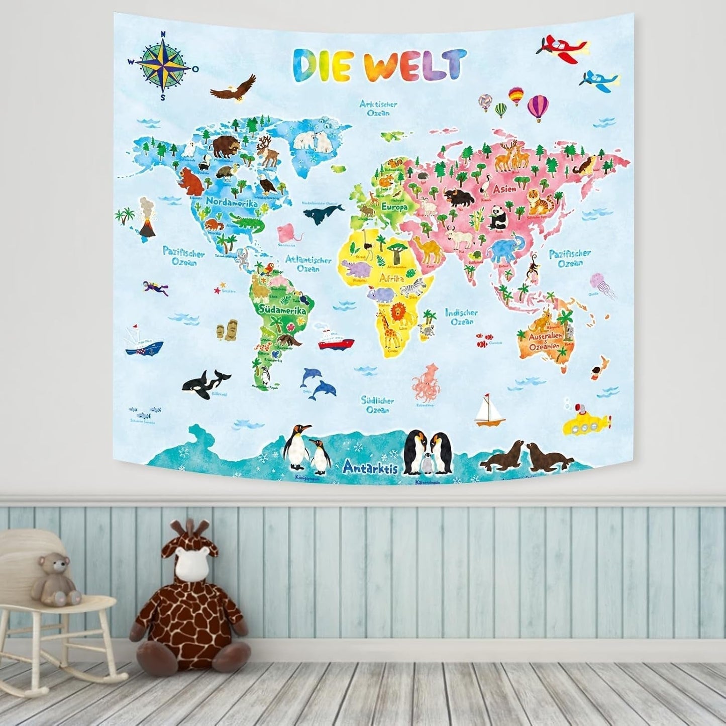 Tapisérie Bashom Německá mapa světa zvířat pro děti Home - Doplňky a dekorace Naty Shop