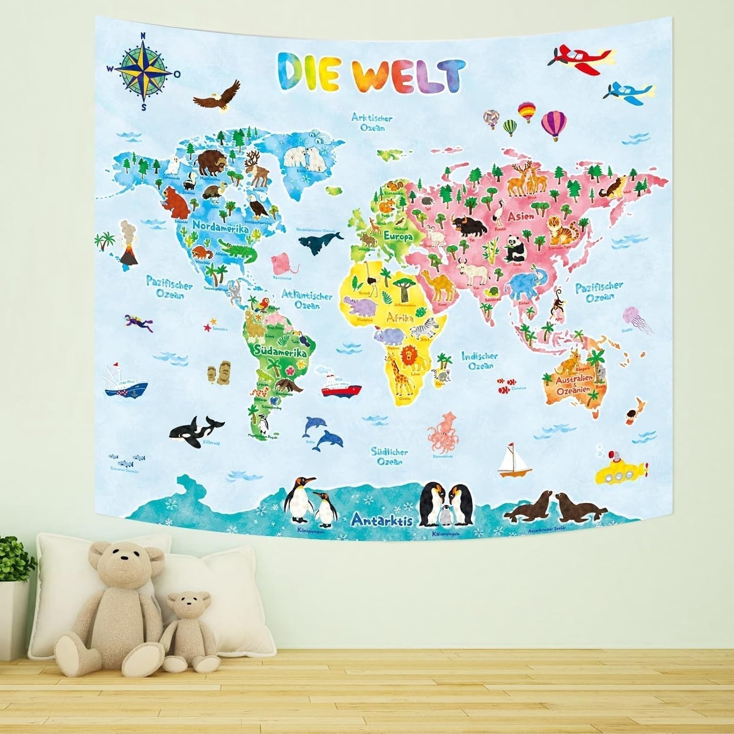 Tapisérie Bashom Německá mapa světa zvířat pro děti Home - Doplňky a dekorace Naty Shop