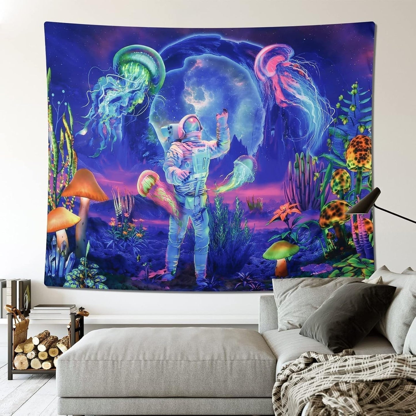 Gobelín betylfoy černé světlo astronaut reaktivní rostliny medúza Home - Příslušenství a dekorace Naty Shop