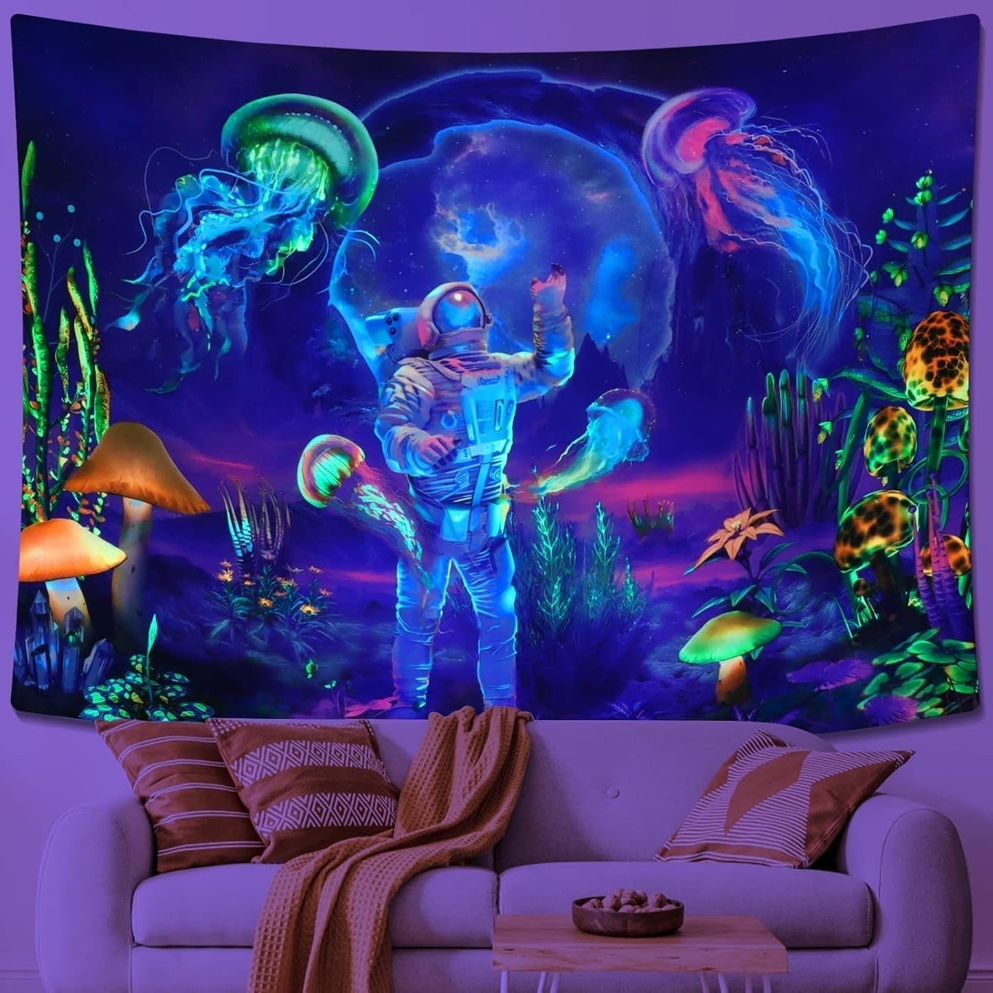 Gobelín betylfoy černé světlo astronaut reaktivní rostliny medúza Home - Příslušenství a dekorace Naty Shop