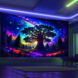 Tapiserie blacklight les psychedelická příroda strom hvězdy galaxie Home - Doplňky a dekorace Naty Shop