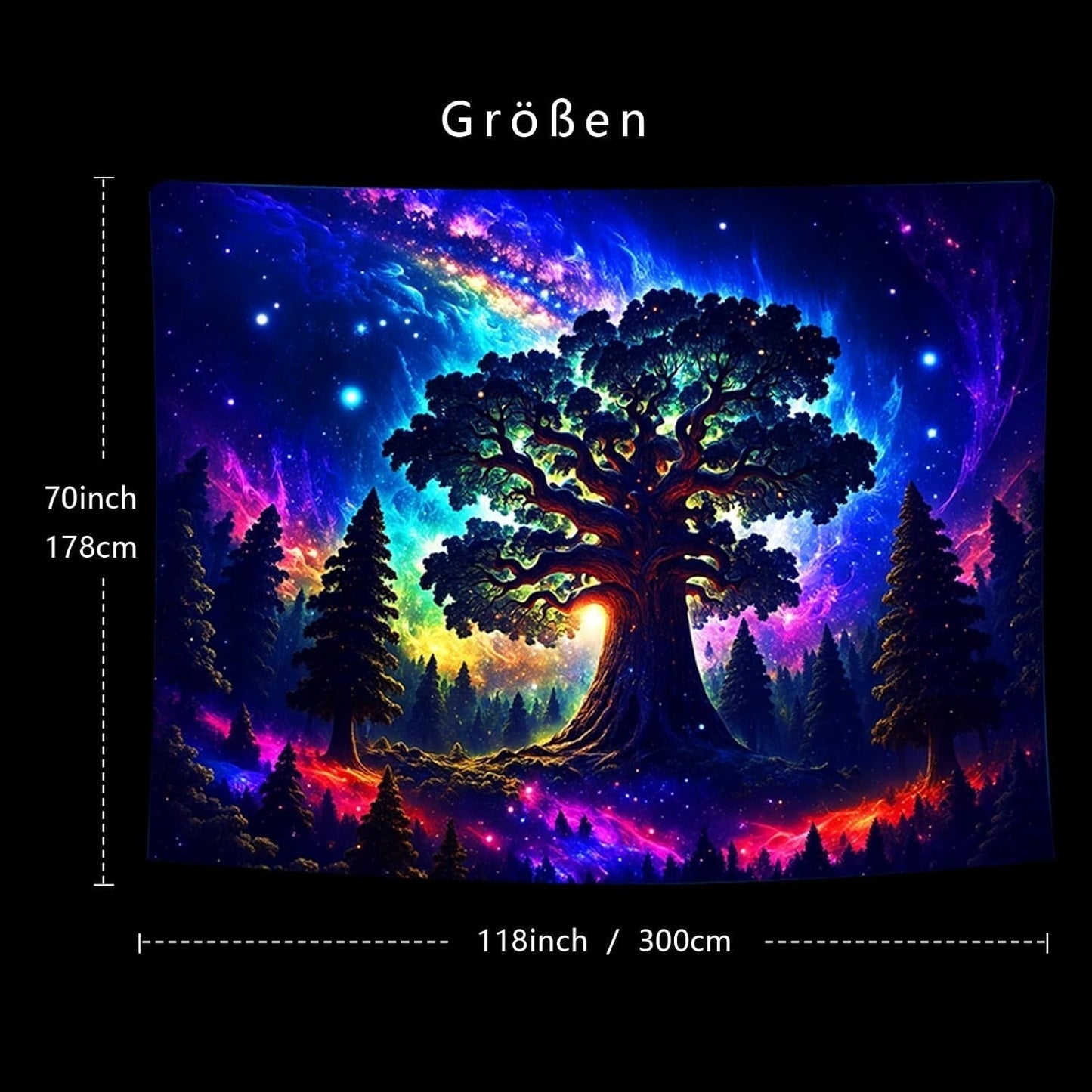 Tapiserie blacklight les psychedelická příroda strom hvězdy galaxie Home - Doplňky a dekorace Naty Shop