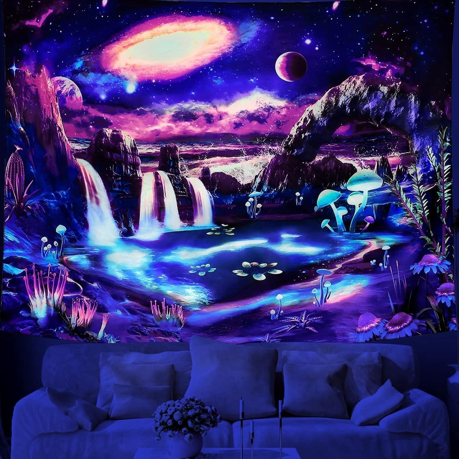 Tapiserie Dremisland Blacklight houba psychedelická reaktivní galaxie stěna Home - Doplňky a dekorace Naty Shop Calea Lactee 150L X 130B Cm