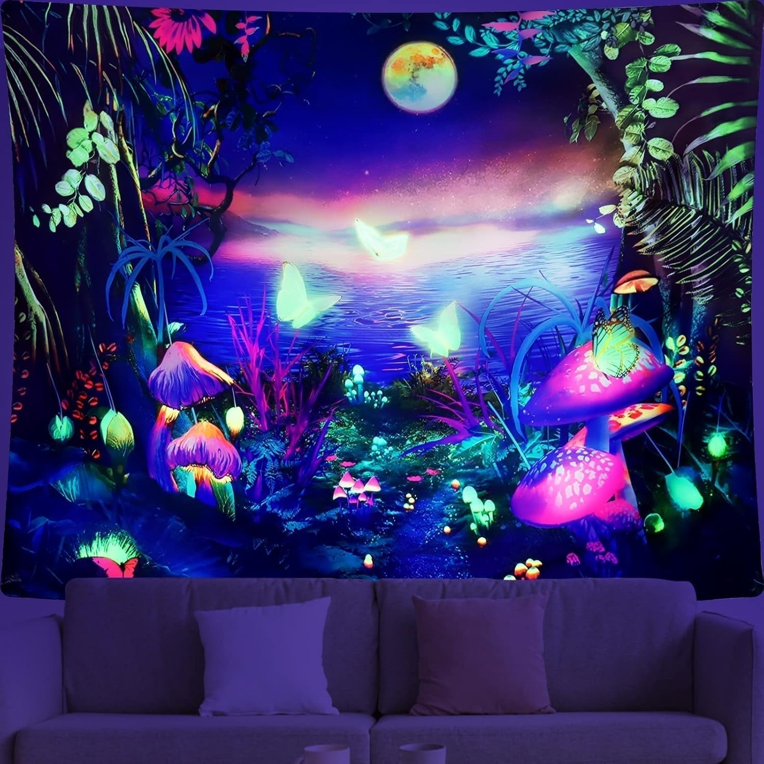Tapiserie Dremisland Blacklight houba psychedelická reaktivní galaxie stěna Home - Doplňky a dekorace Naty Shop Luna 150L X 130B Cm