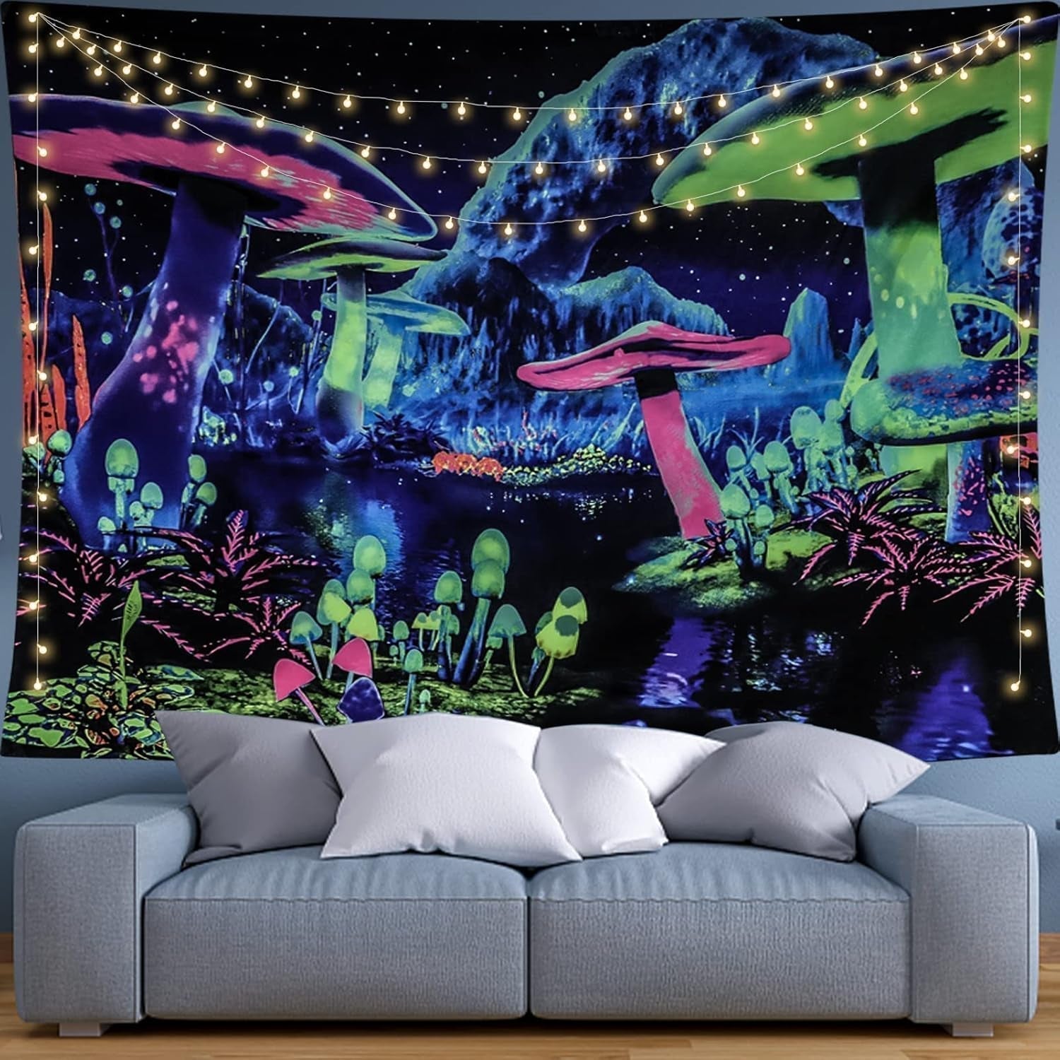 Tapiserie Dremisland Blacklight houba psychedelická reaktivní galaxie stěna Home - Doplňky a dekorace Naty Shop